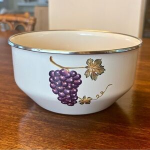 White Ceramic Serving Bowl with Purple Grape Motif